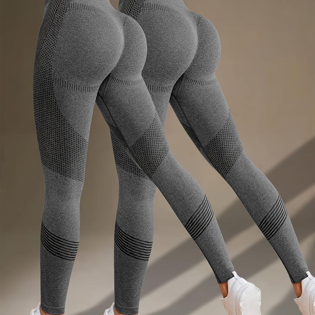 2 Adet Düz Renk Fitness Yoga Spor Taytı, Yüksek Esneklikli Karın Kontrolü Yoga Taytı, Kadın Spor Giyim