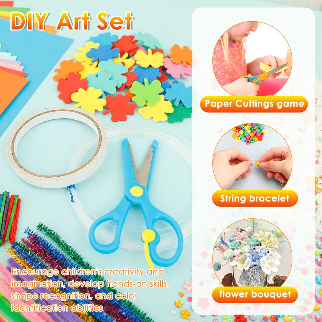 1 Set Art and Craft Supplies Kit Funny Kid DIY Craft Set Children Art Supply Tools Kit with Pompoms Sequins Feather for Children