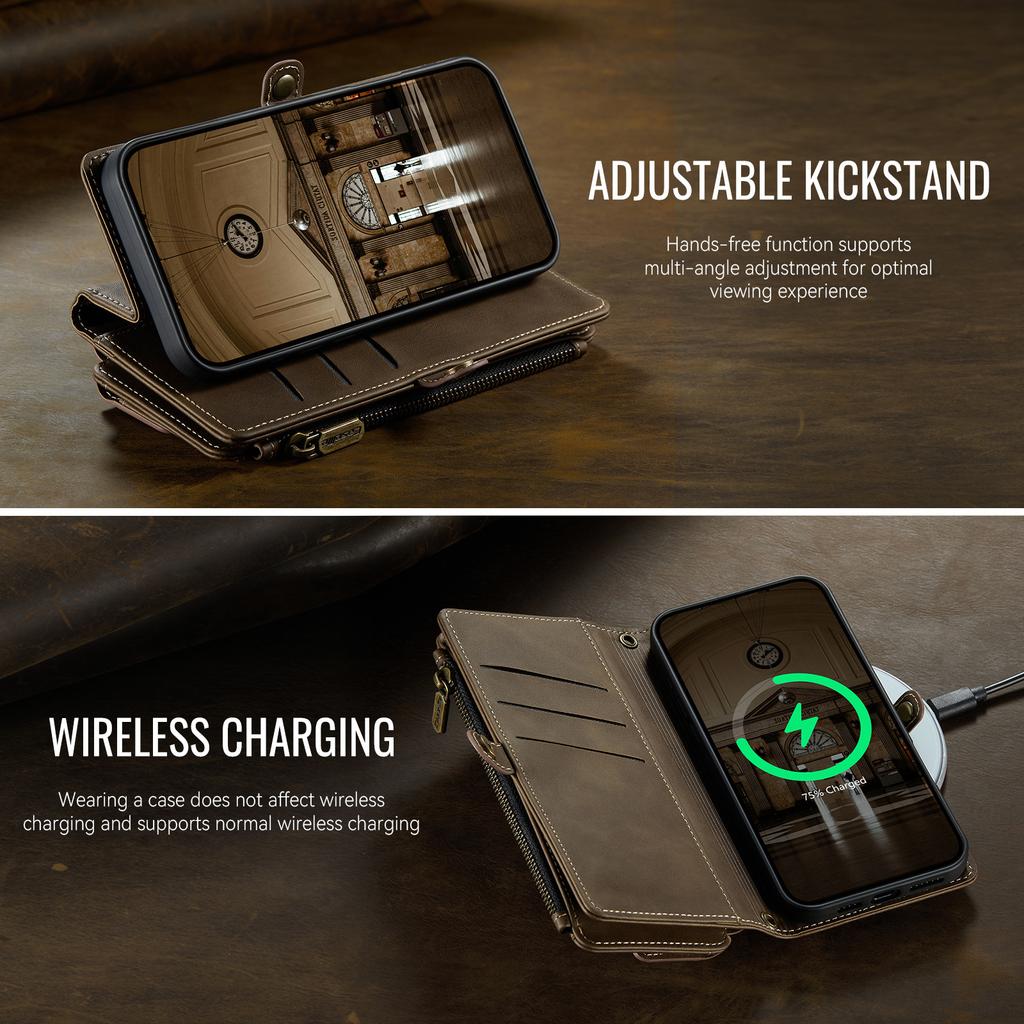 Suitable for iPhone 17 Flip Phone Case, Samsung A56 Phone Leather Case, Zipper Wallet, S24ULTRA Protective Case