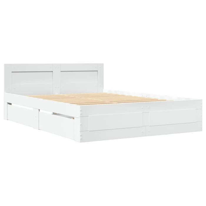 VidaXL Bed Frame with Headboard White 140x190cm Engineered Wood, Bedroom Furniture, Double Bed, Slatted Base, 3295590