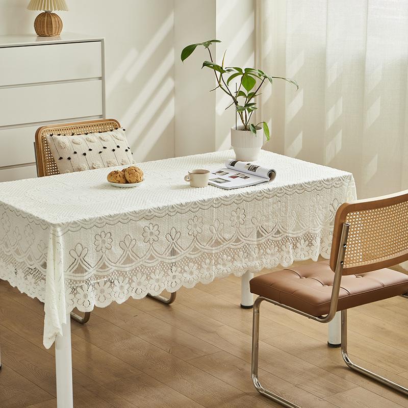 Vintage White Lace Tablecloth Tea Table Bedside Table Washing Machine Refrigerator Rectangular Dust Cover Cloth Sofa Decoration Dust Towel Home Decora