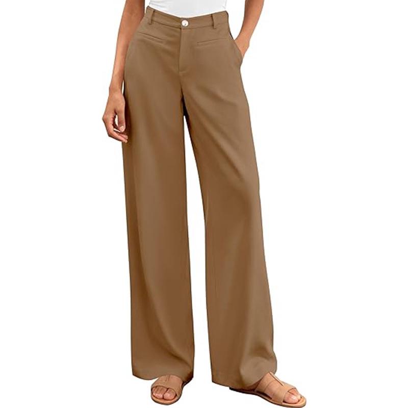European-American High-Waisted Wide-Leg Women's Suit Pants - Simple Drapey Style for Spring/Summer Business Casual