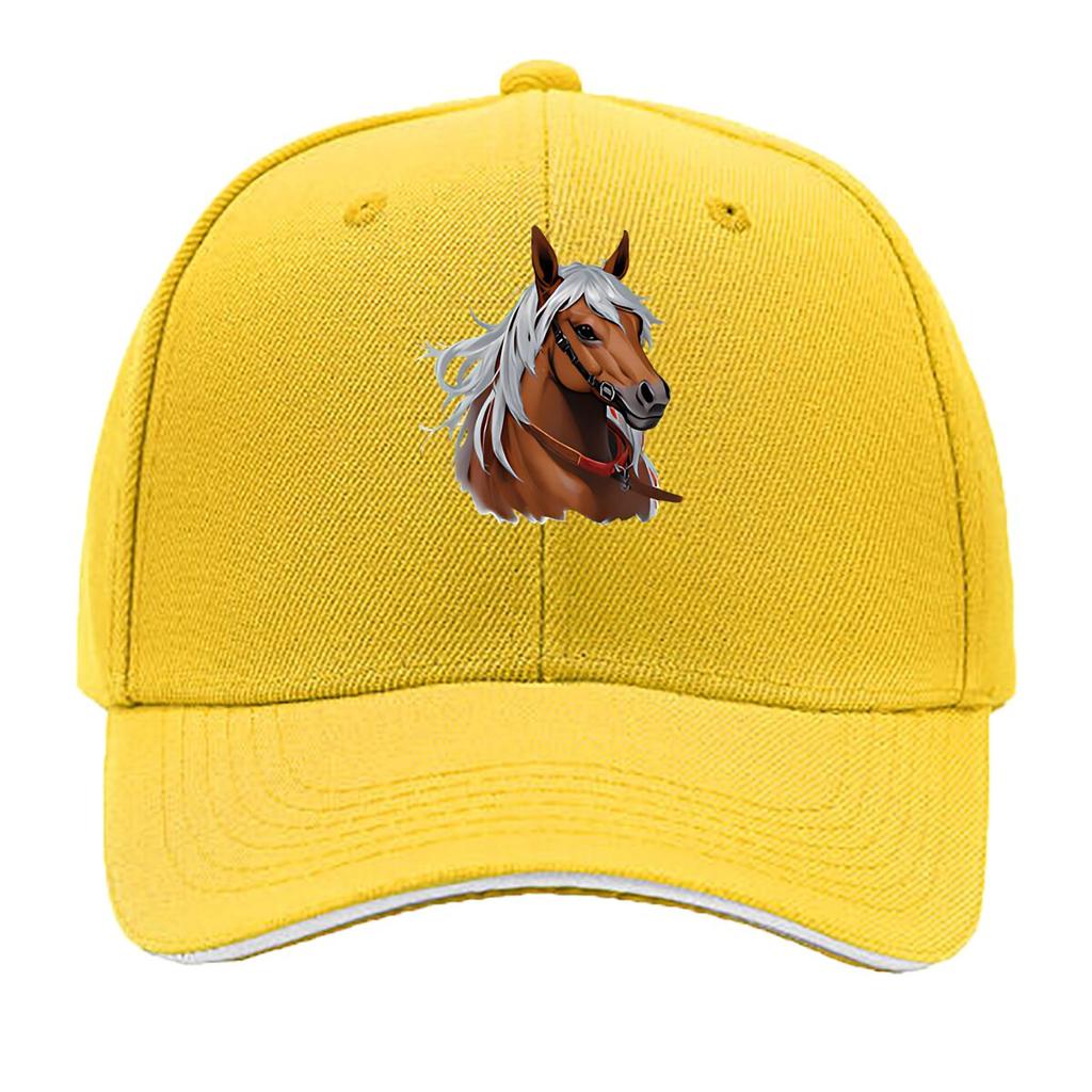 Brown Horse White Unisexe Wall Art Hip Hop Hat Fashion Outdoor Sports Sandwich Baseball Cap