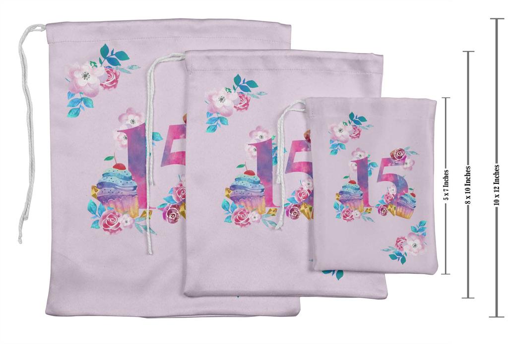 Darling Souvenir Purple Floral Quinceanera Party Supplies Drawstring Pouches Favor Bags 15
