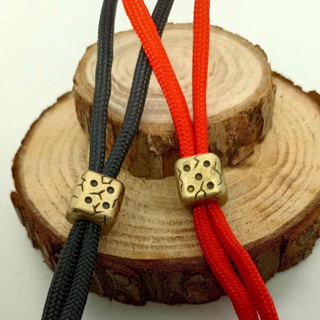 Copper Dice Paracord Keychain: Handmade EDC Flashlight Charm, Chinese-Style Antique Ornament
