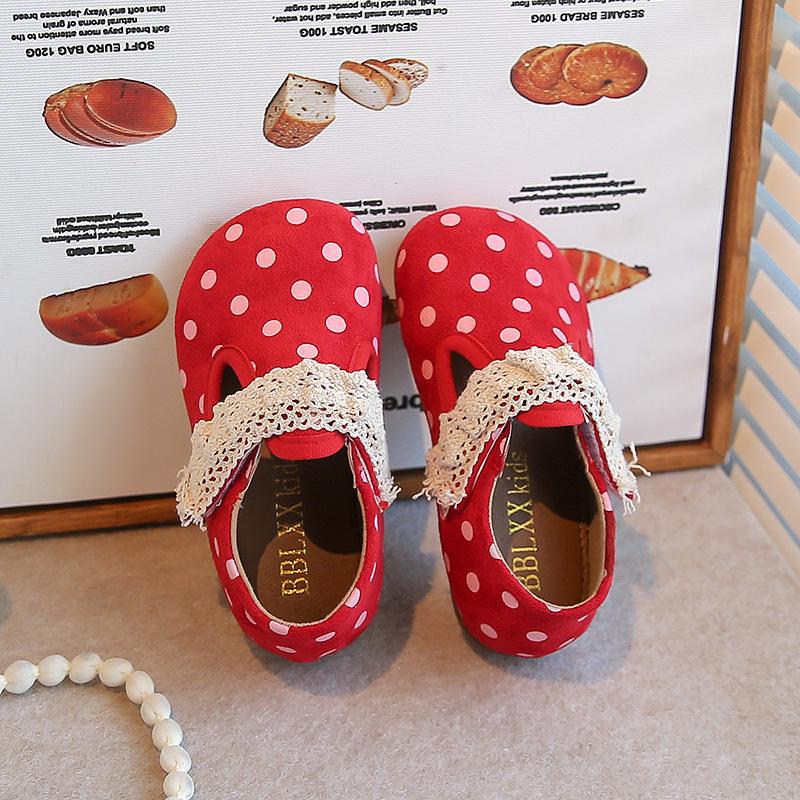 Sweet Mary Jane Polka Dot Leather Shoes - Girls' 2026 Spring/Autumn Lace-Trim Princess Loafers, Korean Style
