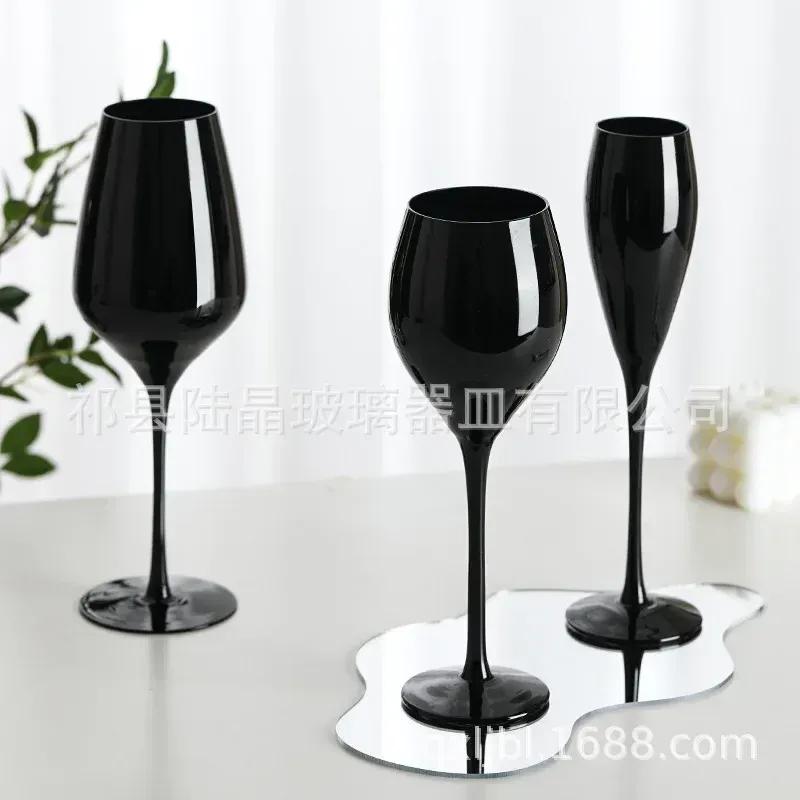 2024 Black Simple Red Wine Cup Star Shine Black Champagne Cup Black Lacquer Wine Cup Blind Glass Stemware
