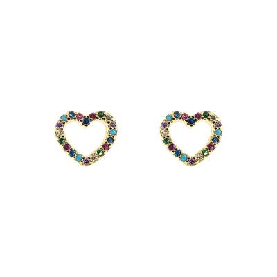 Women's Stud Earrings Copper Micro-set Color Zircon Plated Gold Rainbow Hip-hop Heart Earrings