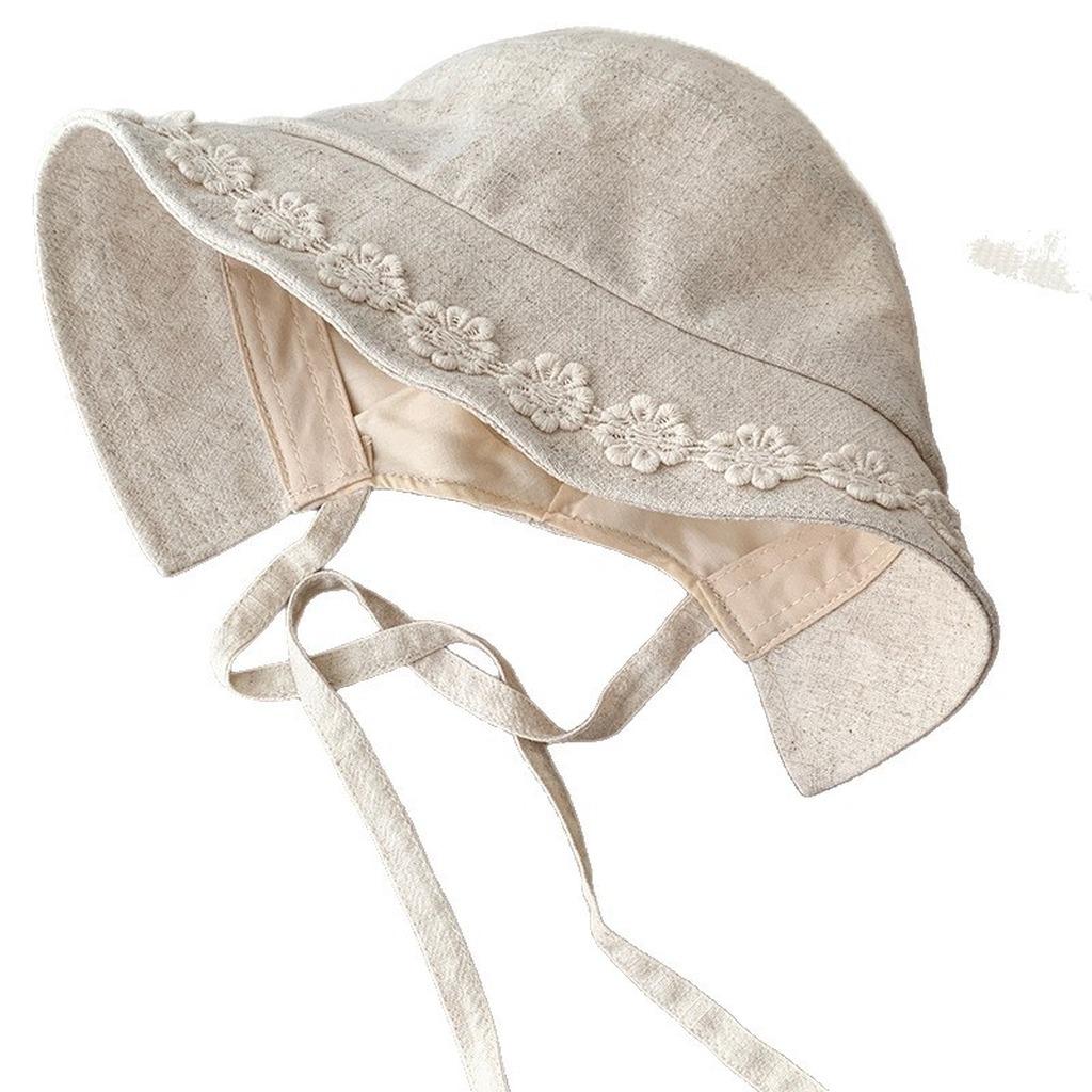 Cotton Linen Bucket Hat Breathable Face Flattering Hat Floral Embroidered Hat Thin Fabric For Daily Commuting Shopping Walking
