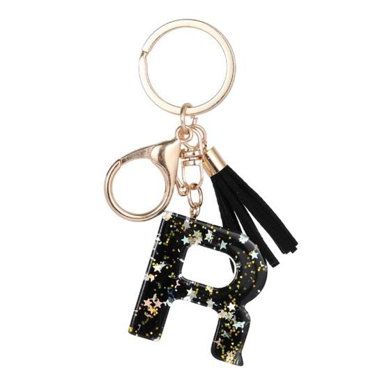 Lightweight Keychain Pendant, Sequins Star Letter A-Z Charm with Tassel, Gift Alphabet Initial Metal Keyring for Handbag Backpack Bag