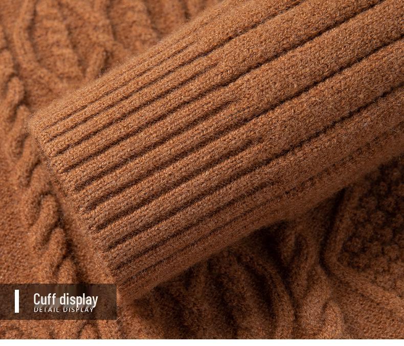 Winter Men's Wool Blend Jacquard Sweater: Thickened Long Sleeve, Half-High Collar, Fashion Casual for All Ages