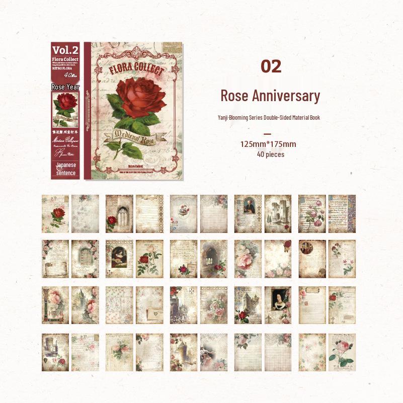 Yanji Retro Floral Journal Stickers - 40 Sheets, 8 Designs