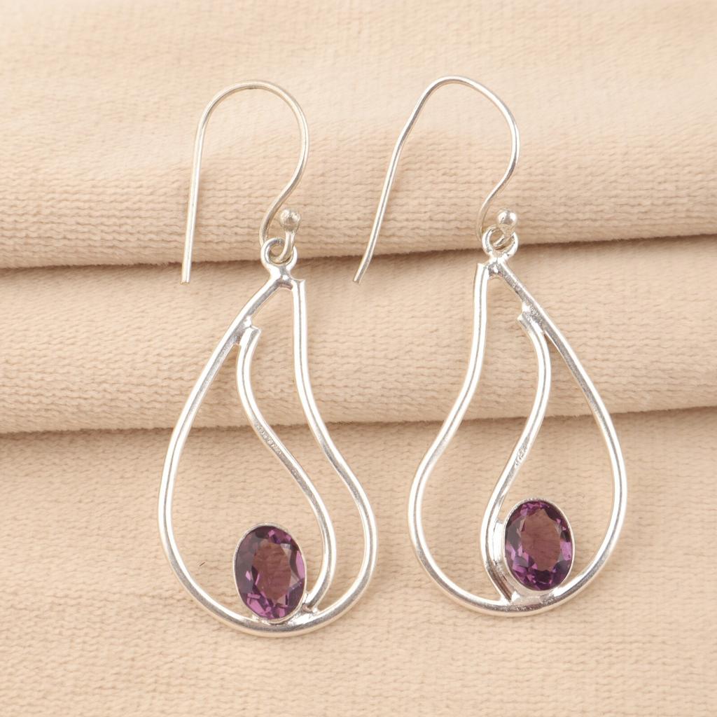 Amethyst Gemstone 925 Sterling Silver Anniversary Gift Dangle Drop New Earrings EE-139-3