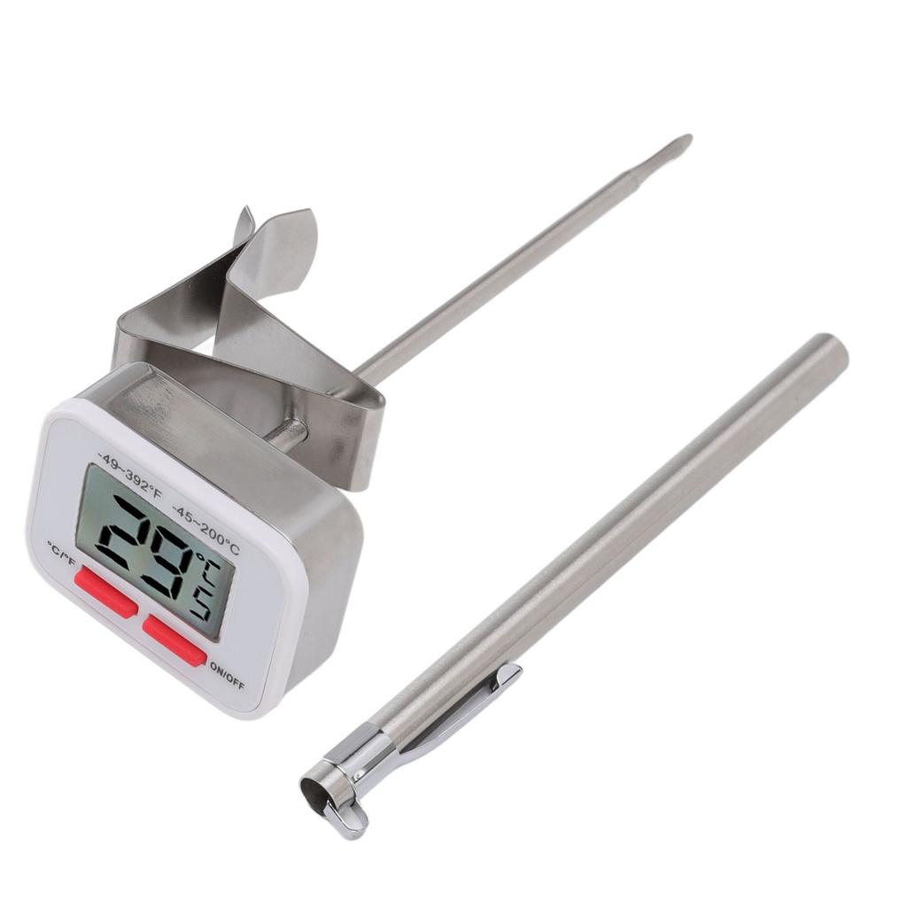 Food Thermometer Regulable Clip Large Display Screen Detachable Stainless Steel White Kitchen