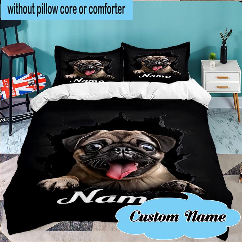Custom Name 3PCS Pomeranian Through Hole. Bedding Set Including 1pc Duvet Cover And 2pcs Pillowcases for Bedroom, Dormitory Gift Home Decor