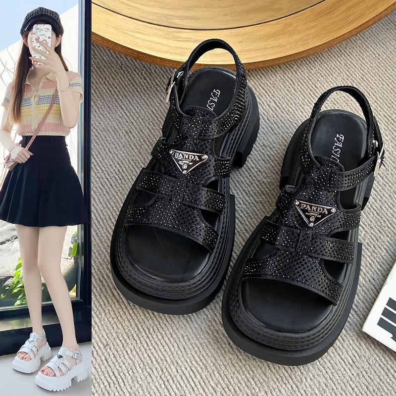 Japanese Style Cake Bottom Retro Sandals High Heels Women 2025 New Thick Bottom Casual Roman Sandals Women Zapatos De Mujer