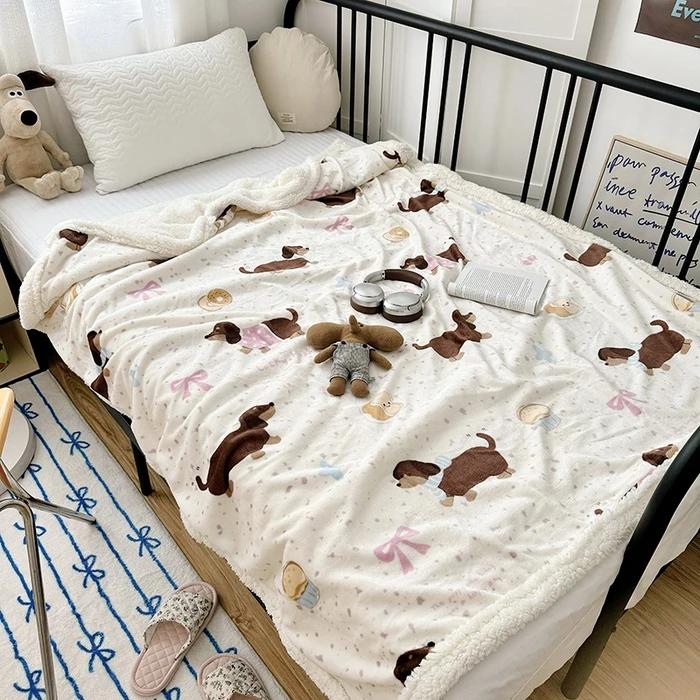 2025 New Printed Thickened Cartoon Milk Fleece Lamb Fleece Blanket Nap Blanket Sofa Blanket Spring and Autumn Season Available