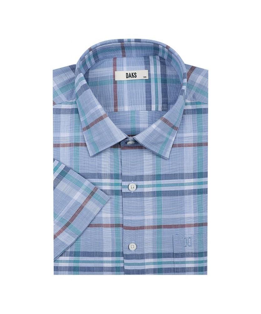 Dagseusyeocheu Cotton Blend Stretch Medium Check Casual Short Sleeve Shirt Regular Fit_Dls2Shcs424B1