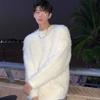Hochwertiger Herren-Winterpullover aus Kunstminkfell: Dicker, weicher Strickpullover mit Rundhalsausschnitt und lockerem Schnitt