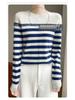 Women's Striped Crew Neck Wool Sweater - Autumn/Winter Loose-Fit Cashmere Knit