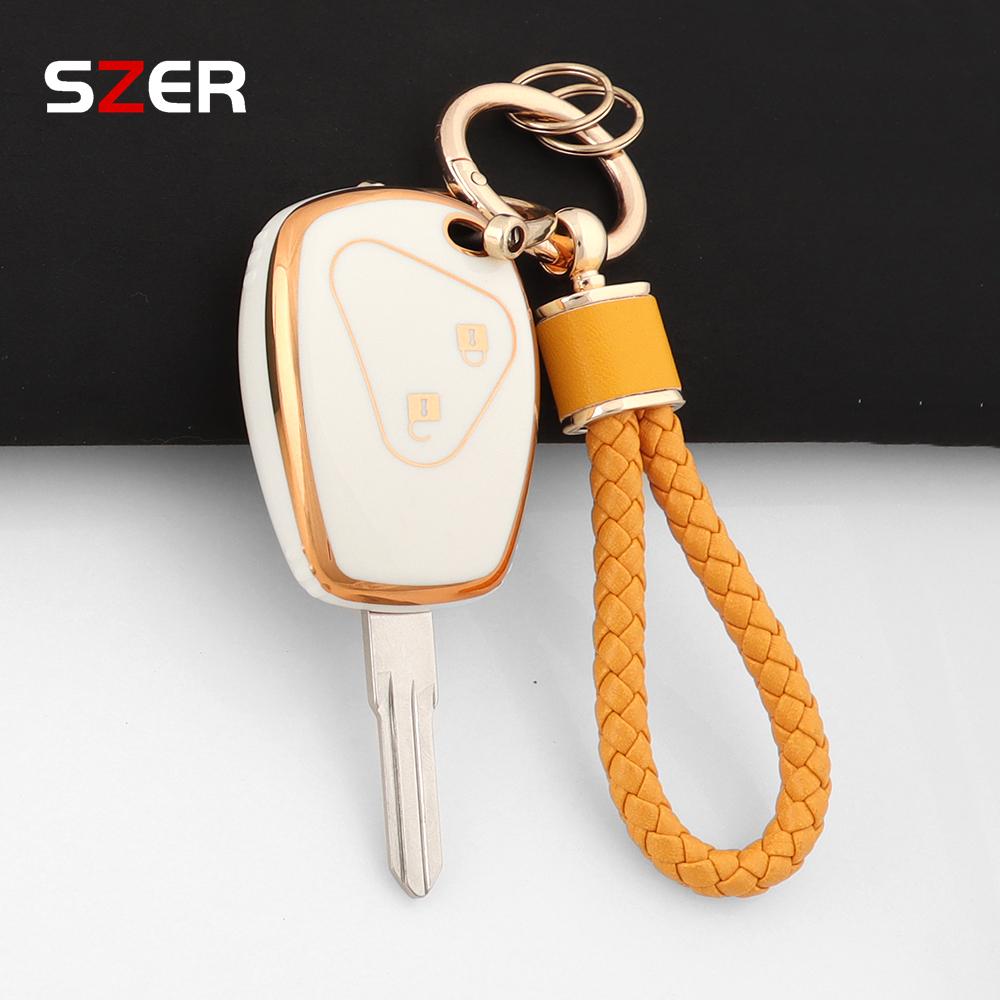 For Renault Trafic Clio Duster Logan Dacia Sandero For Nissan Terrano Almera 2 Button Tpu Car Key Case Cover Protector Keychain