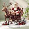 Santa Sleigh with Reindeer Tabletop Christmas Ornament with Base 2D Acrylic  for Xmas Navidad Party Home Decor Supplies
