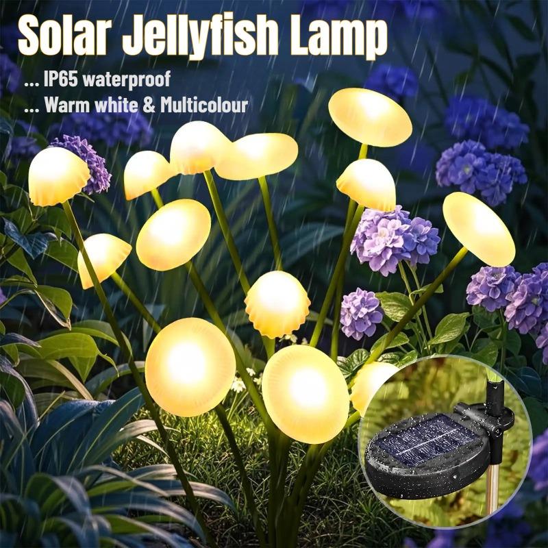 Solar Garden Jellyfish Lights Outdoor Mushroom Stakes Lights with Swaying LED Firefly Decorations for Patio Pathway Christmas