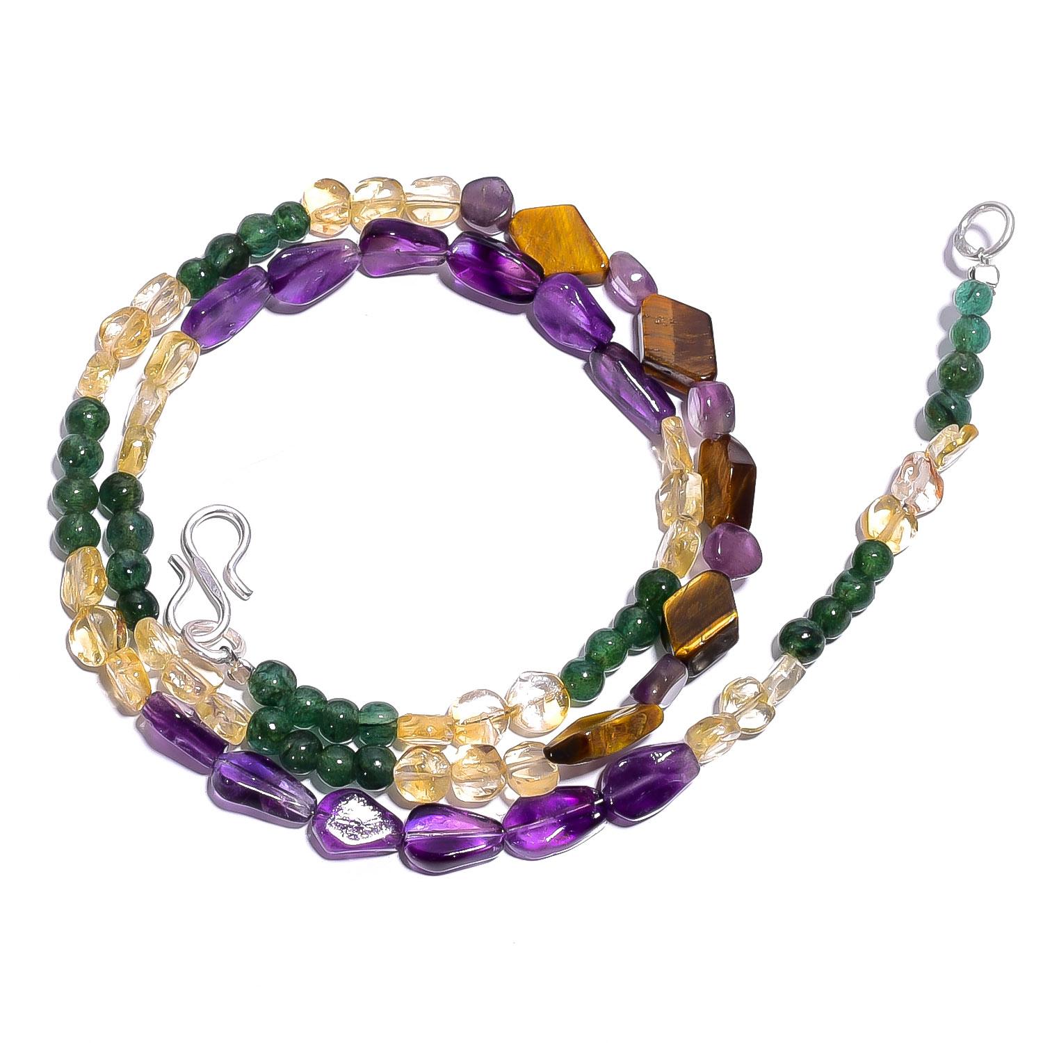 

Натуральный Камень Тигровый Глаз Аметист Цитрин Гладкие Бусины Ожерелье 17 UB-4509 UB-4509