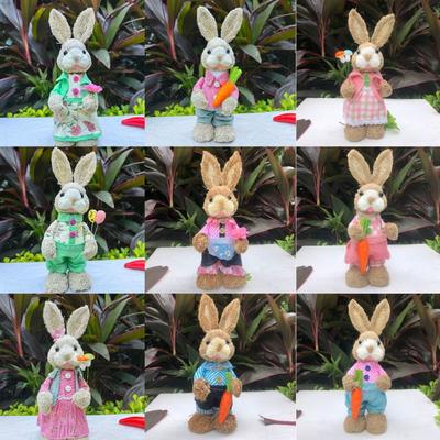 New High-25cm Straw Rabbits DIY Handmade Garden Statues Hand Weave Gift Bunny Decoration Garden Balcony