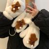 Cute biscuits, bears, plush gloves, women's winter warmth, thickened and plush fingers can be hung around the neck, student Christmas gifts