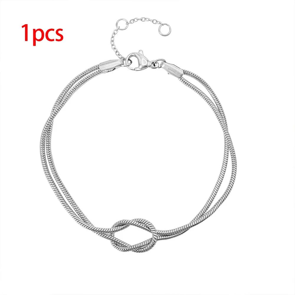 Edelstahl Dünne Schlangenkette Paar Armband Für Frauen Männer Knoten Doppelte Ketten Liebhaber Armreif Unisex Bijoux Schmuck