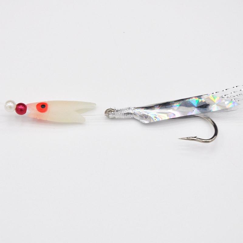 5 Pezzi Esca per Pesca al Baccalà e Pesce Bianco Amo da Pesca Luminoso Attrezzatura da Pesca in Mare con Flash di Cristallo Piuma Jig per Pesca in Acqua Salata