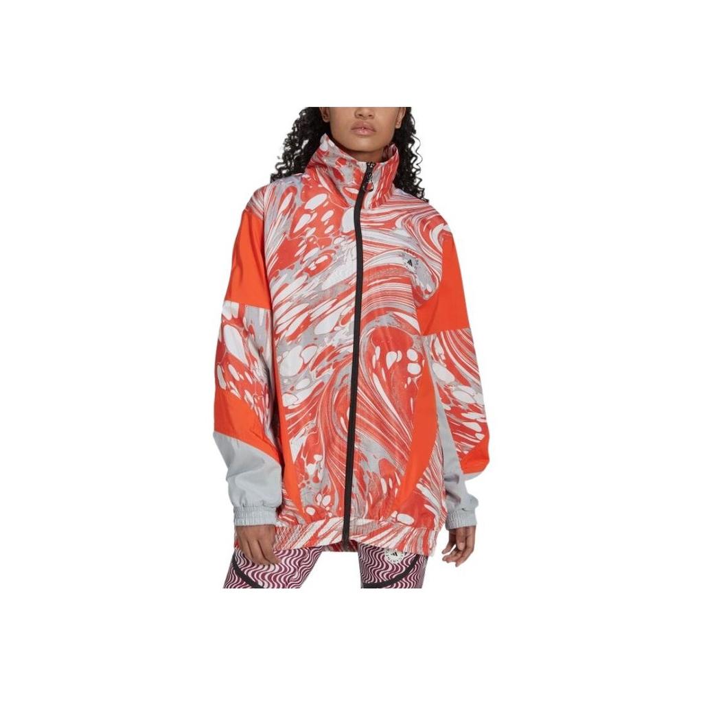 Adidas Color Block Logo Print Zip Jacket Women Jacket Orange HI6065