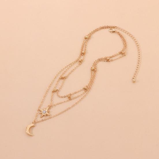 Multi-layered Rhinestone Choker Necklace Metal Crescent Moon Studded Bell Necklace Crystal Choker Diamond Charm Necklace Sweater Chain for Women