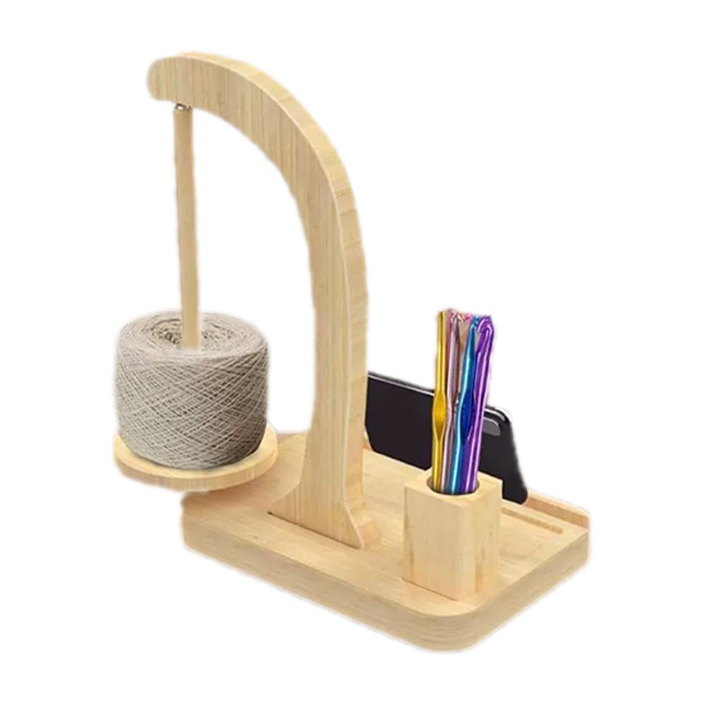 Yarn Holder Wooden Yarn Turntable With Crochet Accessories Storage And Phone Holder Yarn Ball Holder for Knitting Lover