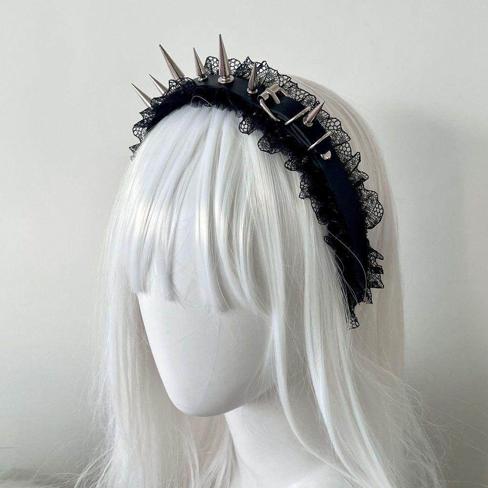 Punk Y2k Headband Abbie Headwear Sharp Rivet Headband Dark Goth Lace Hair Accessories
