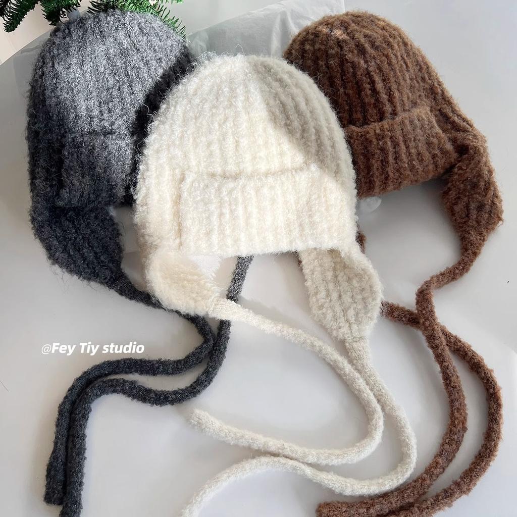 Woolen Woolen Cap Retro Ear Protecting Head Cap Fashionable and Warm for Women In Autumn and Winter Pilot Knitted Cap