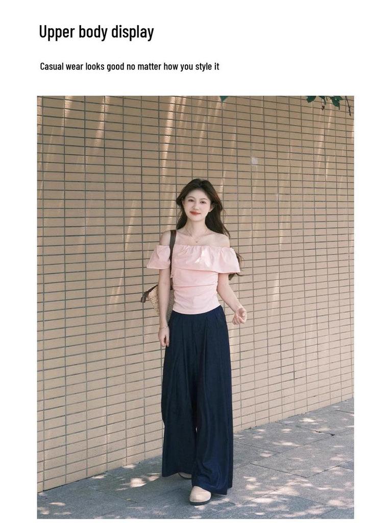 Women's Bud Collar Off-Shoulder Slim-Fit T-Shirt, 2026 Summer Design - Short Sleeves, Pure Desire, Slimming Top