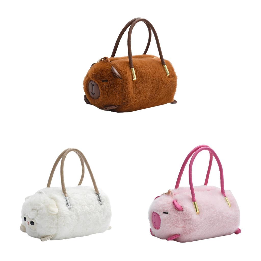 Bolsa Transversal de Pelúcia Capivara Ovelha Com Corrente de Zíper Para Meninas e Adolescentes
