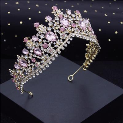 Rosa lindo cristal casamento coroa real rainha tiaras headbands para meninas baile de formatura nupcial cocar noiva diadema cabelo jóias