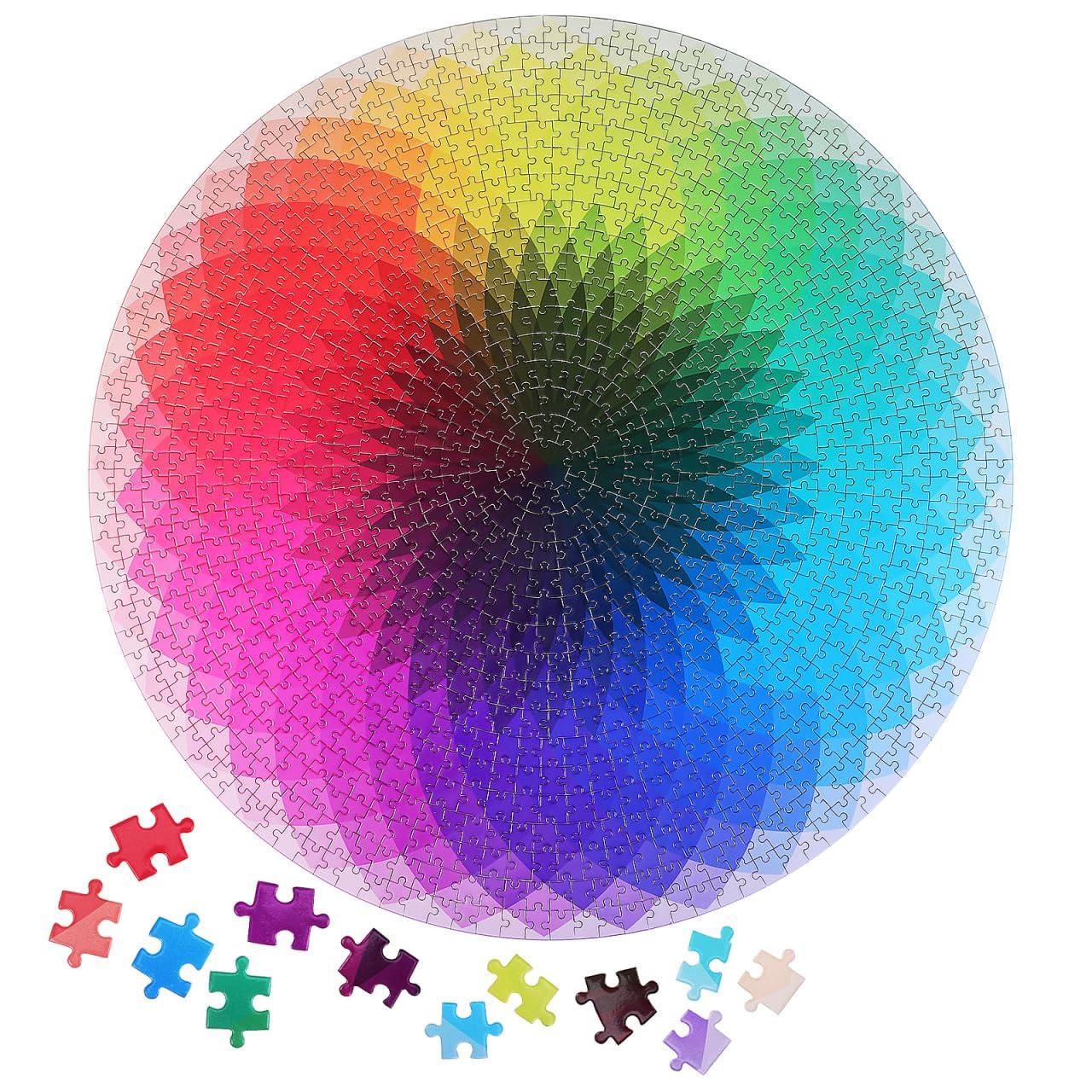 

ifundom 1000 Piece Gradient Rainbow Large Round Jigsaw Puzzle for Adults and Teens, Difficult and Challenging