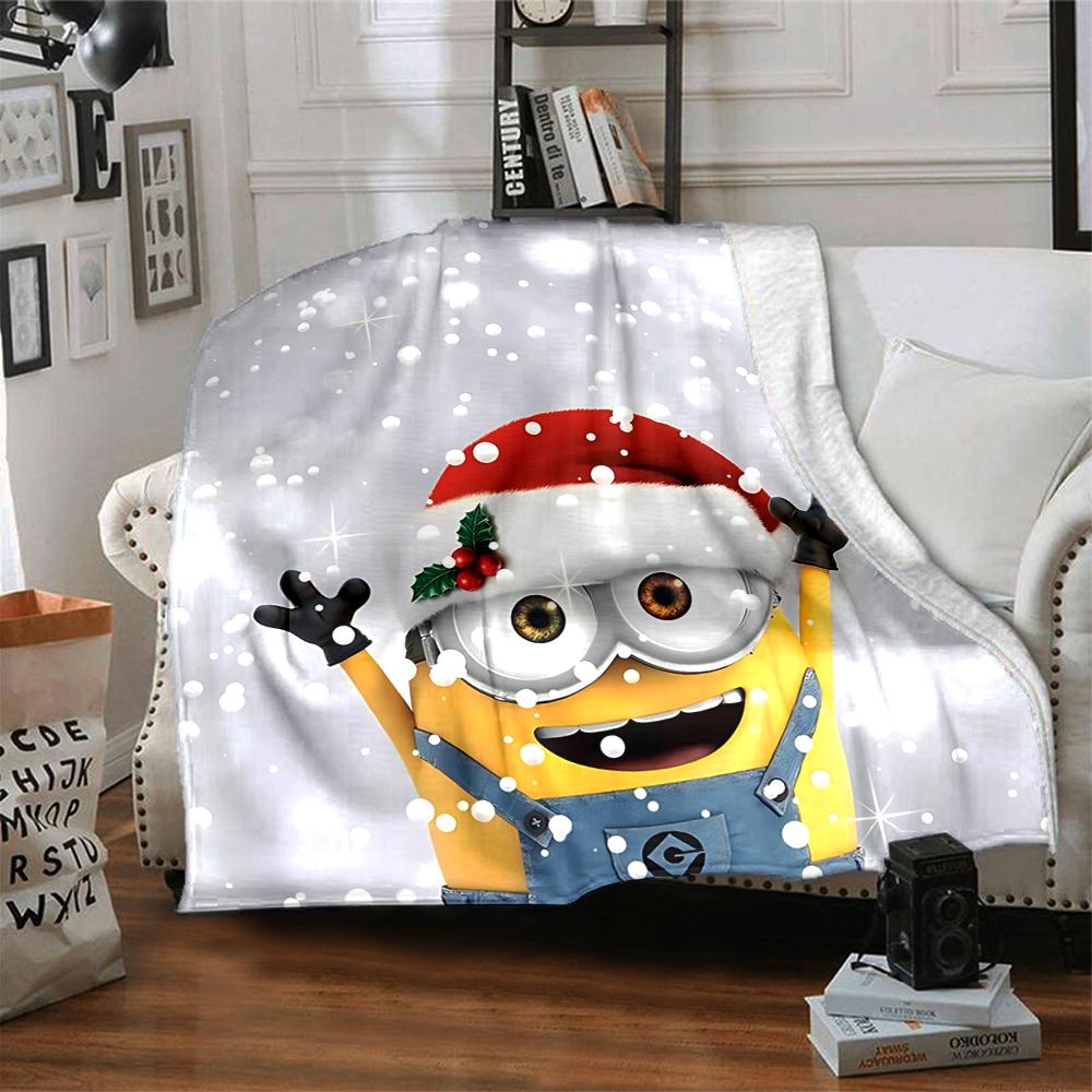 1Pc Christmas Minion Celebration Blanket Soft Throw Blanket For Home Bedroom Bed Sofa Travel Office Solid Christmas Blanket
