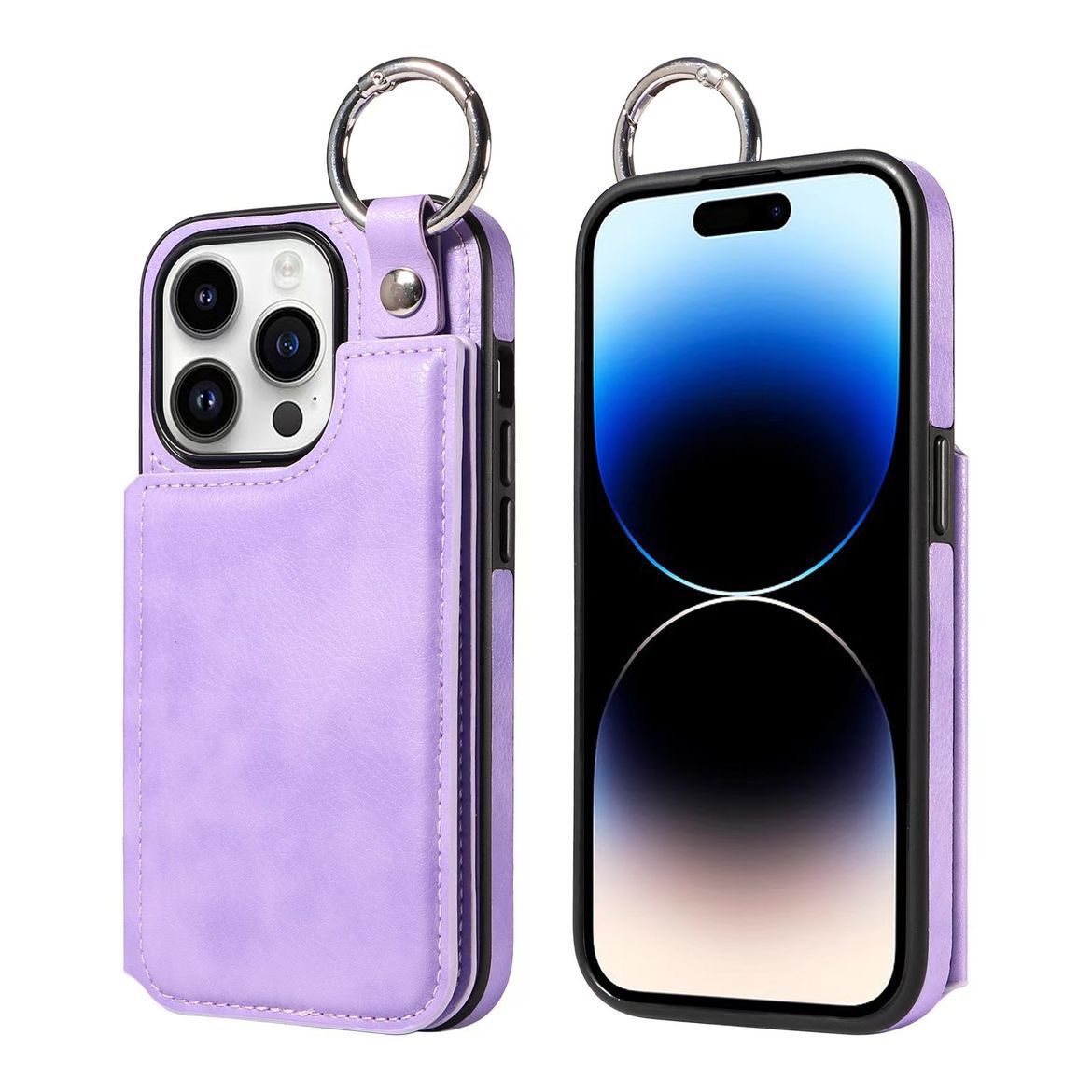 

Applicable to Apple 15pro lychee pattern ring buckle left and right open mobile phone leather case iPhone14 card mobile phone case iPhone16E