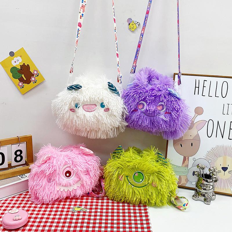 Entzückende Plüschmonster-Schultertasche für Mädchen, weich und leicht, Handtasche für Kinder