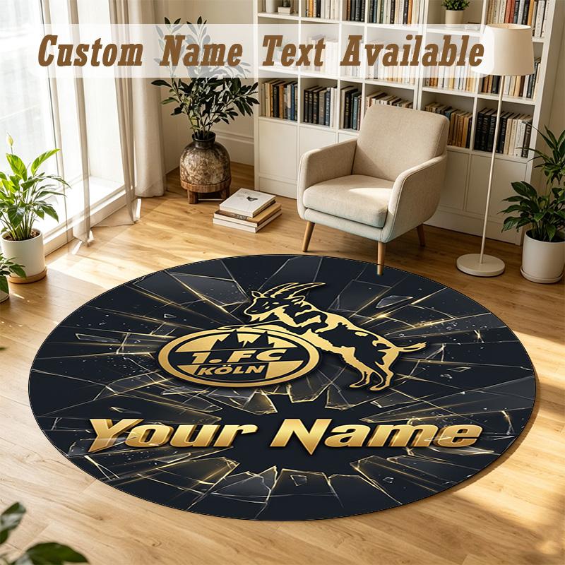 Tapis Rond Nom Personnalisé Motif FC Cologne Tapis Antidérapant Décor de Sol pour la Maison