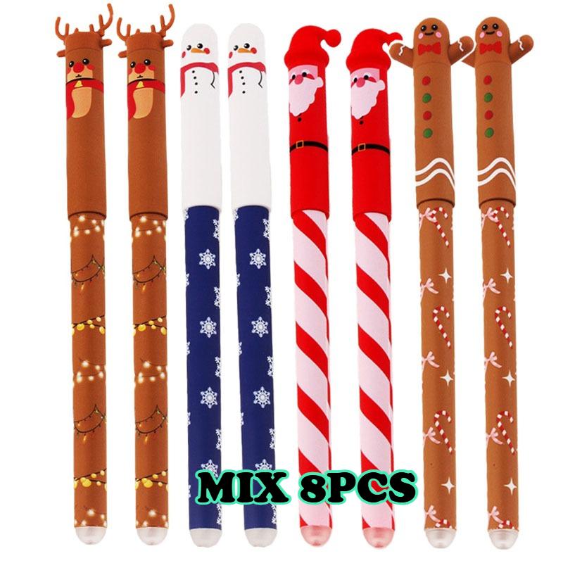 1/4/8pcs Christmas Eraserable Pen Set Cute Santa/Snowman/Gingerbread/Reindeer /With Plastic Eraser Stationery Gift