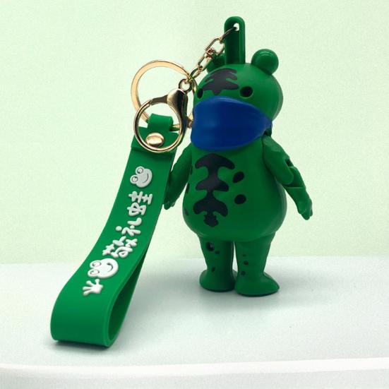 Frog Keychain Saluting Button Link Hands Realistic Texture Blue Scarf Frog Key Chain Mini Portable Lobster Clasp Backpack Pendant