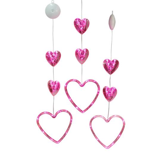 3 Bucăți Lumini Cortină Inimă cu Ventuze Lampă Portabilă Iubire Lumini Fereastră de Ziua Îndrăgostiților cu Telecomandă Iluminat Festiv Romantic