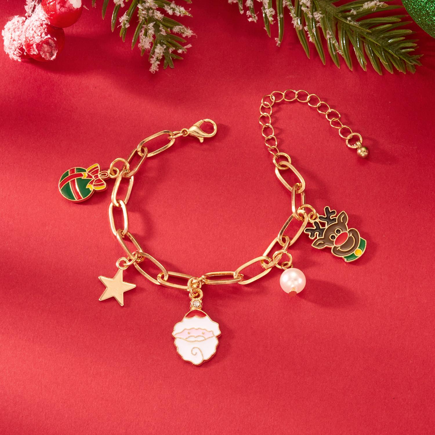 

Christmas Cute Gingerbread Cookie Pendant Bracelet Necklace for Women Cartoon Snowman Santa Elk Earrings Festival Jewelry Set