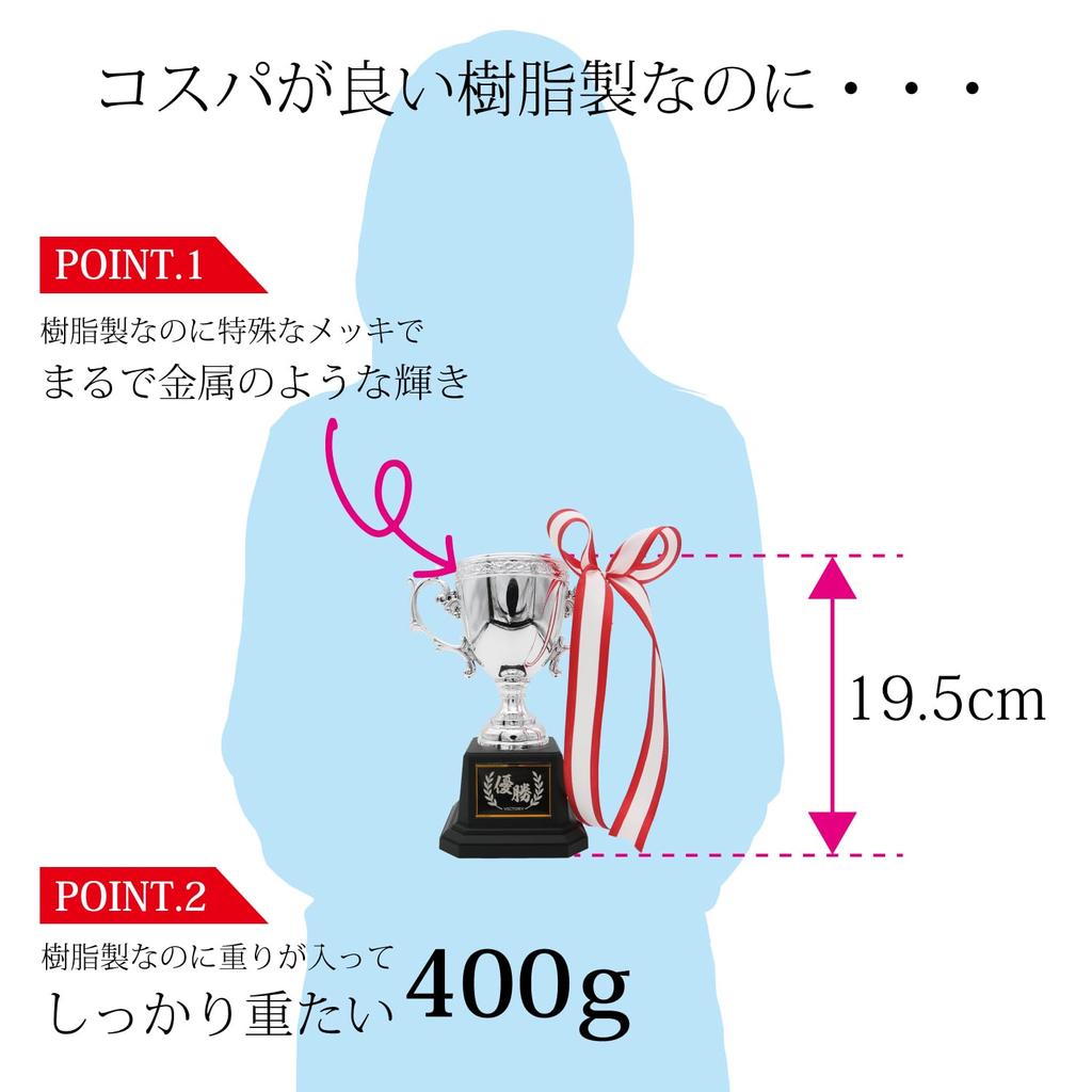 19.5cm Tall Classic Silver Trophy for Winners, Includes Inscribed Plate, CP145B, Luxurious Resin